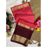 Generic Women's Khadi Cotton Solid Saree With Unstitched Blouse 5.5Mtr (Pink)
