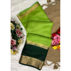 Generic Women's Khadi Cotton Solid Saree With Unstitched Blouse 5.5Mtr (Green)