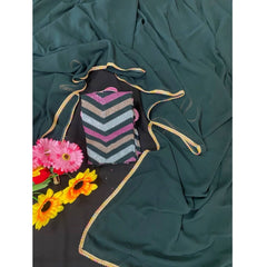 Generic Women's Fox Georgette Solid Saree With Unstitched Blouse 5.5Mtr (Green)