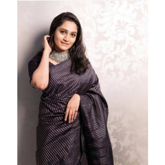 Generic Women's Silk Printed Saree With Unstitched Blouse 5.5Mtr (Black)