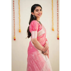 Generic Women's Cotton Printed Saree With Unstitched Blouse 5.5Mtr (Pink)