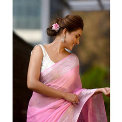 Generic Women's Cotton Printed Saree With Unstitched Blouse 5.5Mtr (Pink)
