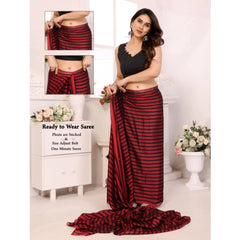 Generic Women's Black Berry Striped Ready-to-Wear Saree With Unstitched Blouse 5.5 Mtr (Red-Black)