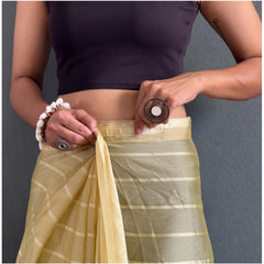 Generic Women's Chiffon Striped Ready to wear Saree With Unstitched Blouse 5.5 Mtr (Yellow)