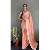 Generic Women's Chiffon Striped Ready to wear Saree With Unstitched Blouse 5.5 Mtr (Peach)