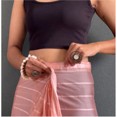 Generic Women's Chiffon Striped Ready to wear Saree With Unstitched Blouse 5.5 Mtr (Peach)