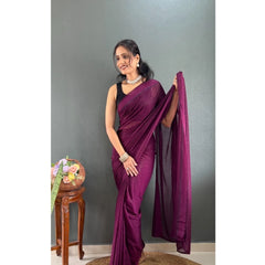 Generic Women's Chiffon Solid Ready to wear Saree With Unstitched Blouse 5.5 Mtr (Wine )
