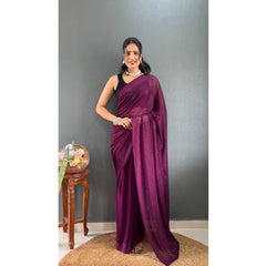 Generic Women's Chiffon Solid Ready to wear Saree With Unstitched Blouse 5.5 Mtr (Wine )