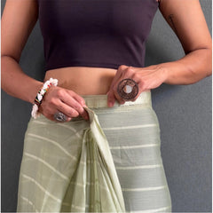 Generic Women's Chiffon Striped Ready to wear Saree With Unstitched Blouse 5.5 Mtr (Pista )