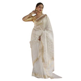 Generic Women's Cotton Printed Saree With Unstitched Blouse 5.5Mtr (White)