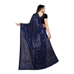 Generic Women's Georgette Embellished Sequnece Bollywood Saree With Unstitched Blouse 5.5Mtr (Blue)