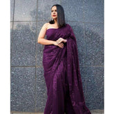 Generic Women's Georgette Embellished Sequnece Bollywood Saree With Unstitched Blouse 5.5Mtr (Purple)