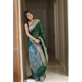 Generic Women's Cotton Printed Saree With Unstitched Blouse 5.5Mtr (Green)