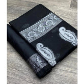 Generic Women's Cotton Printed Saree With Unstitched Blouse 5.5Mtr (Black)