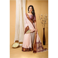 Generic Women's Soft Cotton Silk Printed Saree With Unstitched Blouse 5.5Mtr (Maroon)
