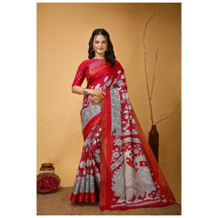 Generic Women's Soft Handloom Cotton Kalamkari Printed Saree With Unstitched Blouse 5.5Mtr (Pink)
