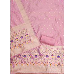 Generic Women's Banarasi Silk Printed Unstitched Salwar Suit Material With Dupatta (Light Pink, 3Mtrs)