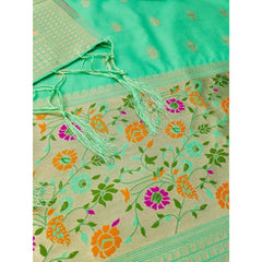 Generic Women's Banarasi Silk Printed Unstitched Salwar Suit Material With Dupatta (Sea Green, 3Mtrs)