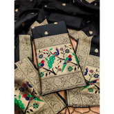 Generic Women's Banarasi Silk Printed Unstitched Salwar Suit Material With Dupatta (Black, 3Mtrs)