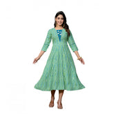 Generic Women's Rayon Print With Embroidery Work A-Line Kurti (Rama)