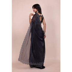 Generic Women's Jimmy choo Embellished Bollywood Saree With Unstitched Blouse 5.5Mtr (Black)