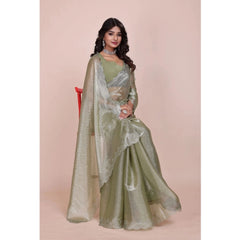 Generic Women's Jimmy choo Embellished Bollywood Saree With Unstitched Blouse 5.5Mtr (Light Green)