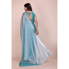 Generic Women's Jimmy choo Embellished Bollywood Saree With Unstitched Blouse 5.5Mtr (Light Blue)