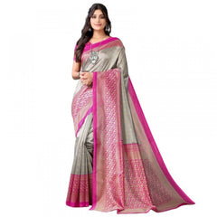 Generic Women's Litchi silk Printed Saree With Unstitched Blouse 5-6 Mtrs (Gray)