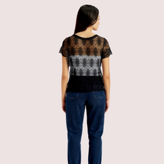 Stylish Black Sheer Floral Lace Top for Women