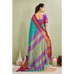 Generic Women's Silk Blended Jaquard Woven Saree With Unstitched Blouse 5.5Mtr (Light Blue)