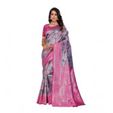Generic Women's Banarasi Silk Jaquard Woven Saree With Unstitched Blouse 5.5Mtr (Pink)