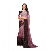 Generic Women's Chiffon Embroidred Saree With Unstitched Blouse 5.5Mtr (Beige)