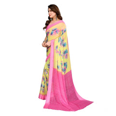 Generic Women's Georgette Printed Saree With Unstitched Blouse 5.5Mtr (Yellow)