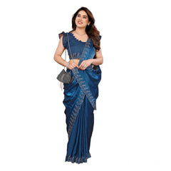 Generic Women's Georgette Printed Saree With Unstitched Blouse 5.5Mtr (Blue)