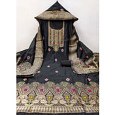 Generic Women's Banarasi Silk Printed Unstitched Salwar Suit Material With Dupatta (Black, 3Mtrs)