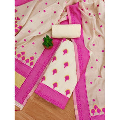 Generic Women's Banarasi Silk Printed Unstitched Salwar Suit Material With Dupatta (Pink, 3Mtrs)