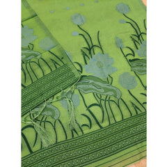 Generic Women's Banarasi Silk Printed Unstitched Salwar Suit Material With Dupatta (Pista, 3Mtrs)