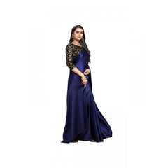 Generic Women's Satin Solid Saree With Unstitched Blouse 5.5Mtr (Navy Blue)