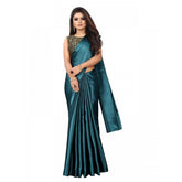 Generic Women's Satin Printed Saree With Unstitched Blouse 5.5Mtr (Rama)