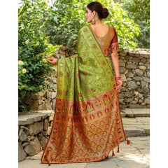 Generic Women's Silk Blend Woven Paithani Saree With Unstitched Blouse 5.5Mtr (Light Green)