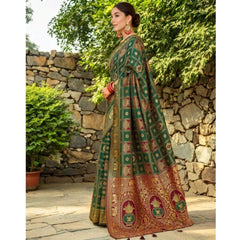 Generic Women's Silk Blend Woven Zari Work Saree With Unstitched Blouse 5.5Mtr (Green)