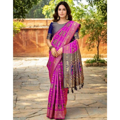 Generic Women's Silk Blend Woven Zari Work Saree With Unstitched Blouse 5.5Mtr (Pink)