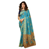 Generic Women's Silk Blend Woven Zari Work Saree With Unstitched Blouse 5.5Mtr (Rama)
