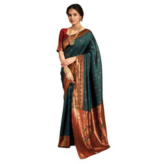 Generic Women's Silk Blend Zari Woven Saree With Unstitched Blouse 5.5Mtr (Green)