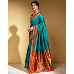 Generic Women's Silk Blend Zari Woven Saree With Unstitched Blouse 5.5Mtr (Rama)