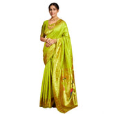 Generic Women's Silk Blend Woven Saree With Unstitched Blouse 5.5Mtr (Lime-Green)
