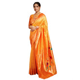 Generic Women's Silk Blend Woven Saree With Unstitched Blouse 5.5Mtr (Orange)