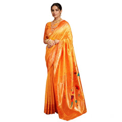 Generic Women's Silk Blend Woven Saree With Unstitched Blouse 5.5Mtr (Orange)