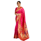 Generic Women's Silk Blend Woven Saree With Unstitched Blouse 5.5Mtr (Pink)