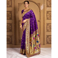 Generic Women's Silk Blend Woven Saree With Unstitched Blouse 5.5Mtr (Purple)